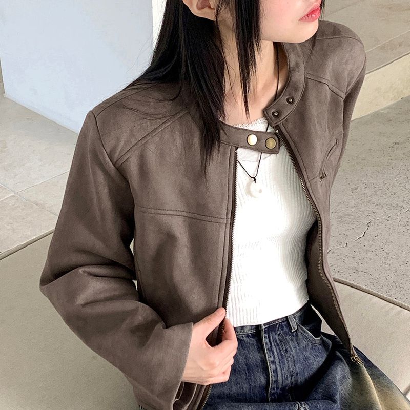 WONDER WONDER（ワンダーワンダー）の「Rilch Zipper Biker Suede Cropped Jacket（Jackets/Outerwear）」