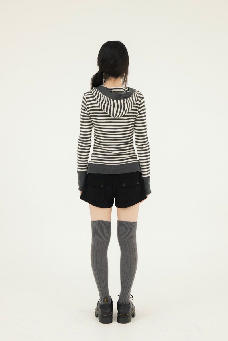 STRIPE LINE HOODIE T-SHIRT CHARCOAL