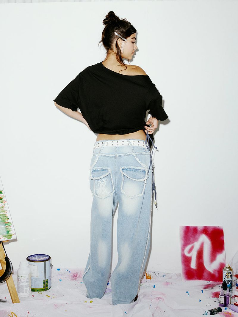 UNIONJACK OFF SHOULDER TEE BLACK