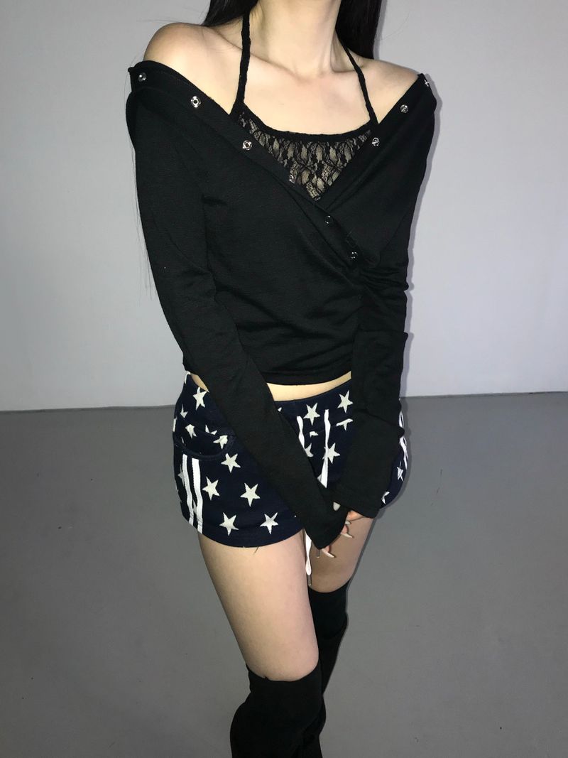 snap cross hoodie top(3 color)
