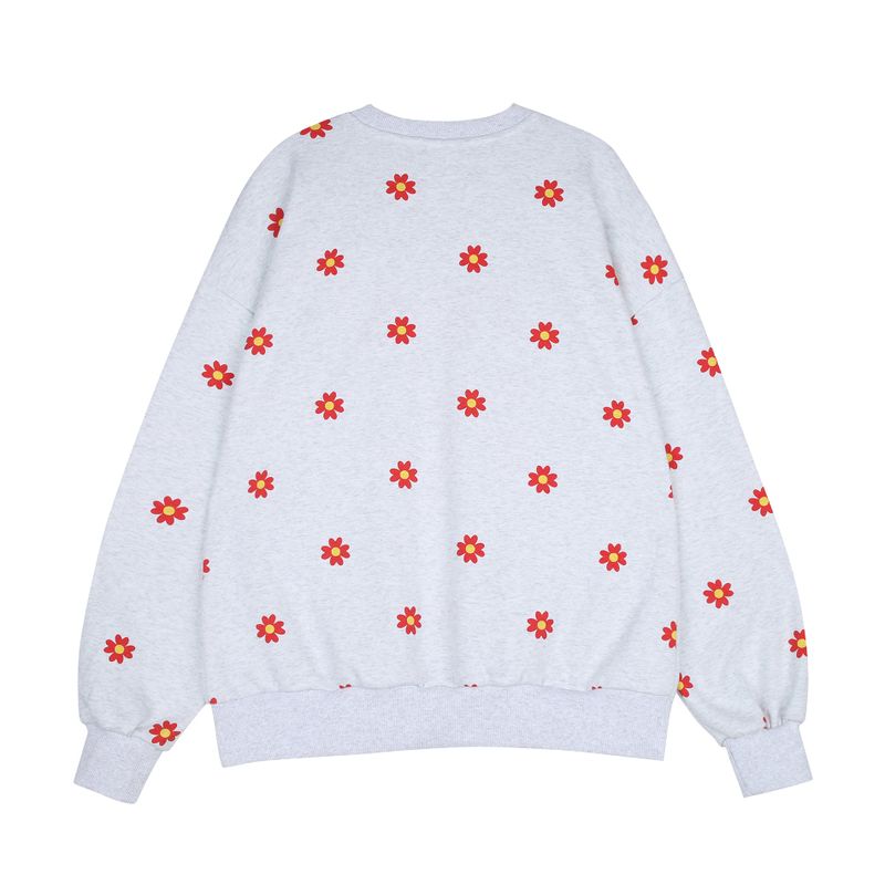 Red flower pattern Sweat-shirt [Light grey]