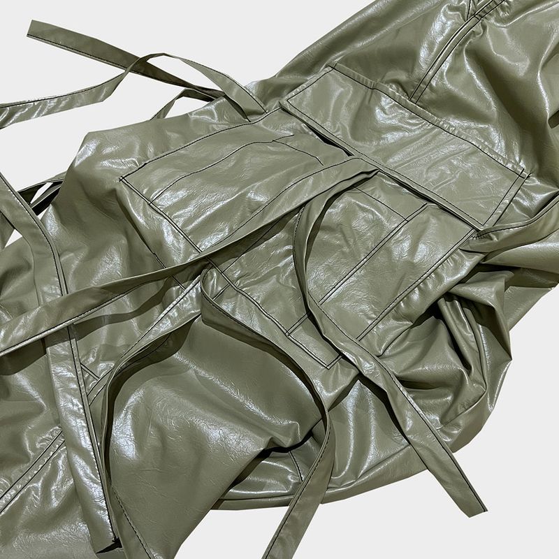 glossy strap pants_khaki