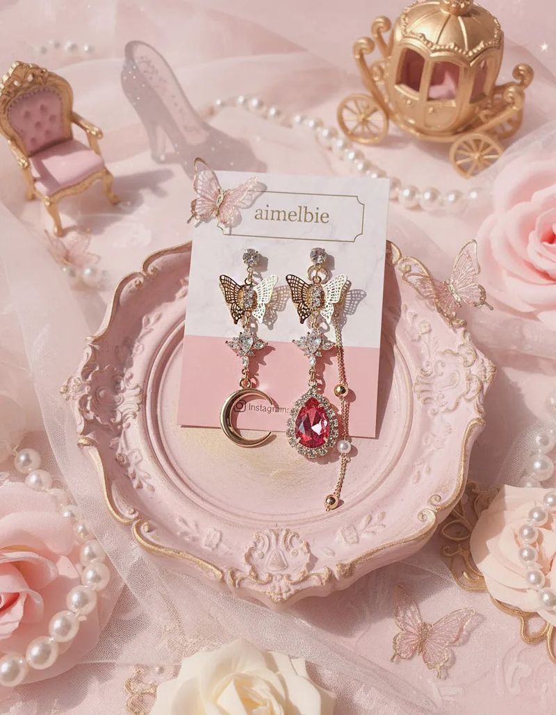 Rosepink Moon Butterfly Earring