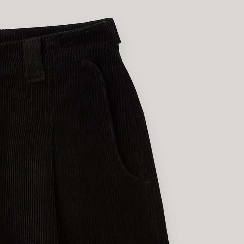 Black Corduroy Snap Bermuda Pants