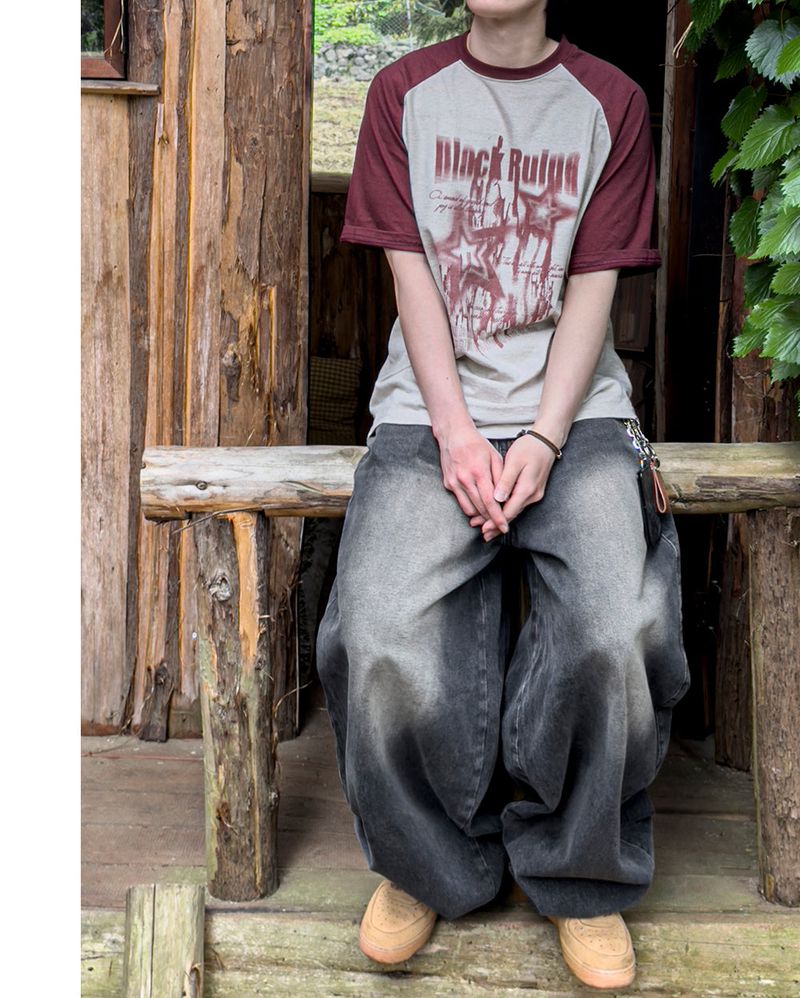 Stamune Printing Raglan Short Sleeve Tee