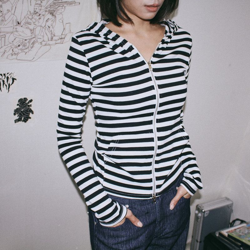 Stripe slim zip-up