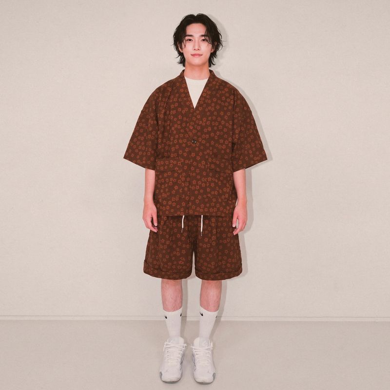 flower turn-up shorts_brown