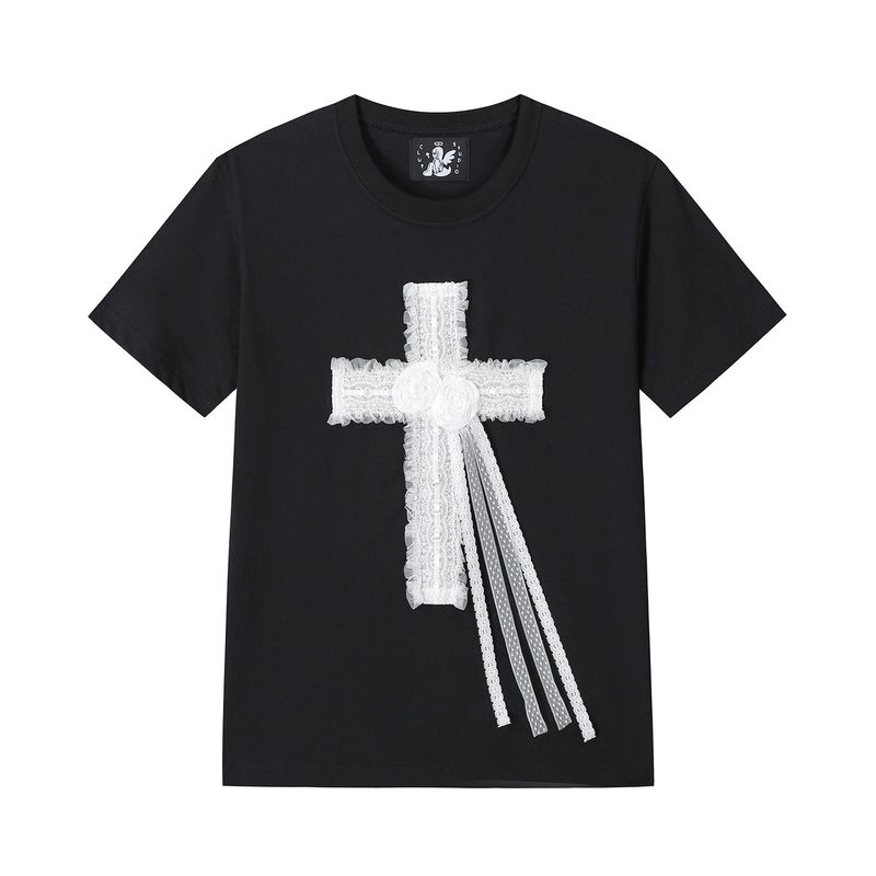 CLUT STUDIO（クラットスタジオ）の「レース クロス Tシャツ - ブラック（トップス）」