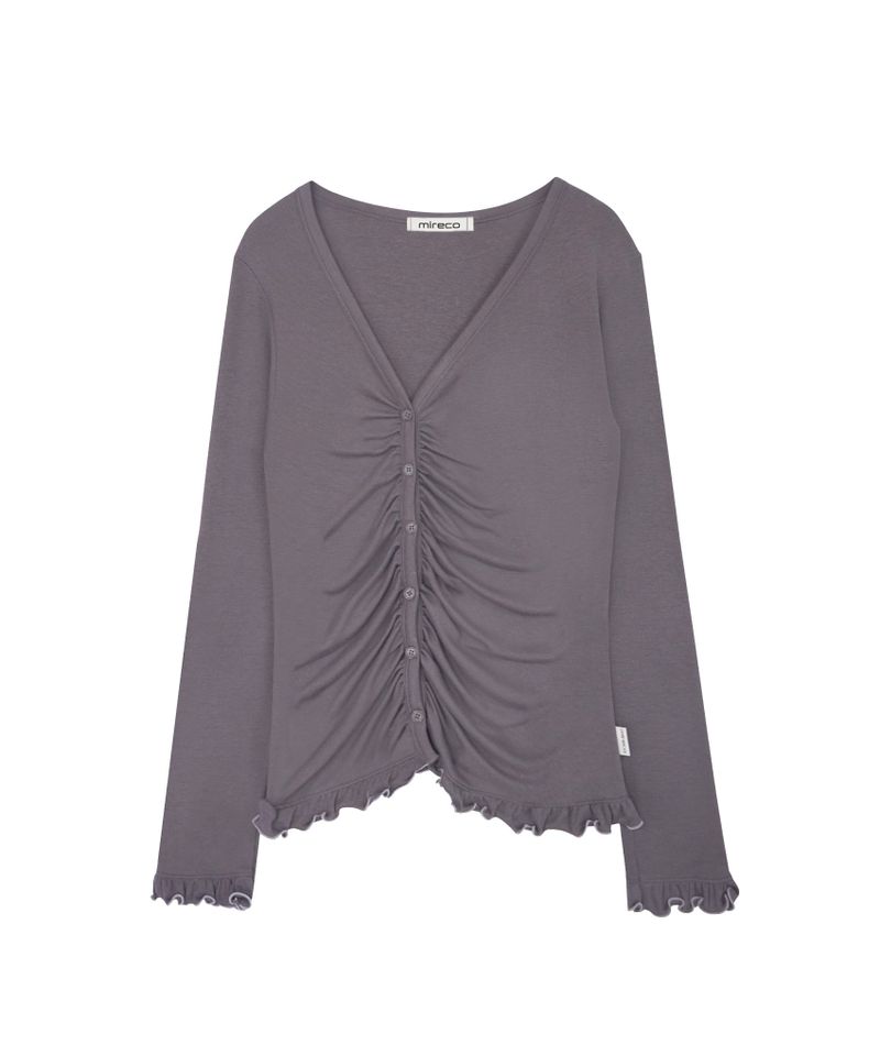 ASYMMETRIC SHIRRING LACE CARDIGAN SMOKE PURPLE