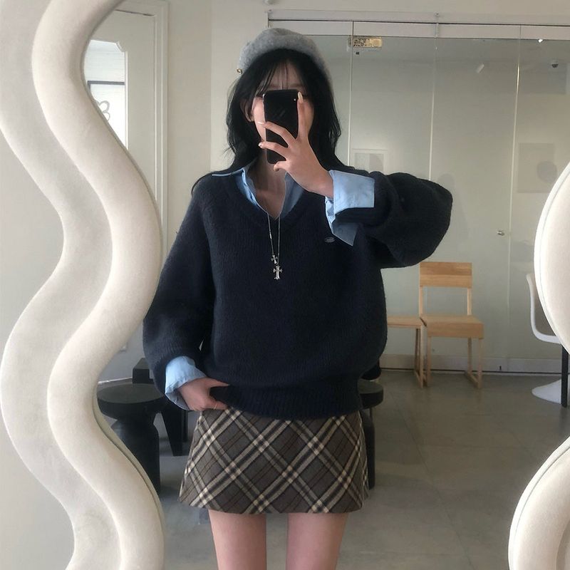 [BELLIDE MADE] キンシャモヘアVネックルーズフィットニット