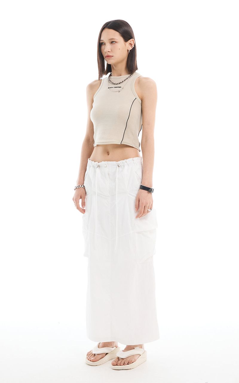REFLECTIVE PIPING CROP TOP_LIGHT KHAKI
