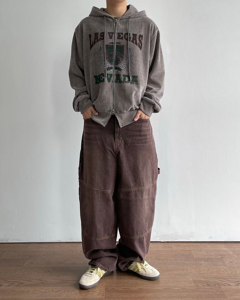 Crack Velvet Hooded Zip-Up