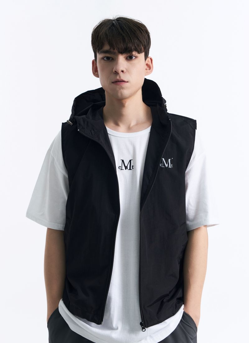 TECH NYLON HOOD VEST (Black, Charcoal) 