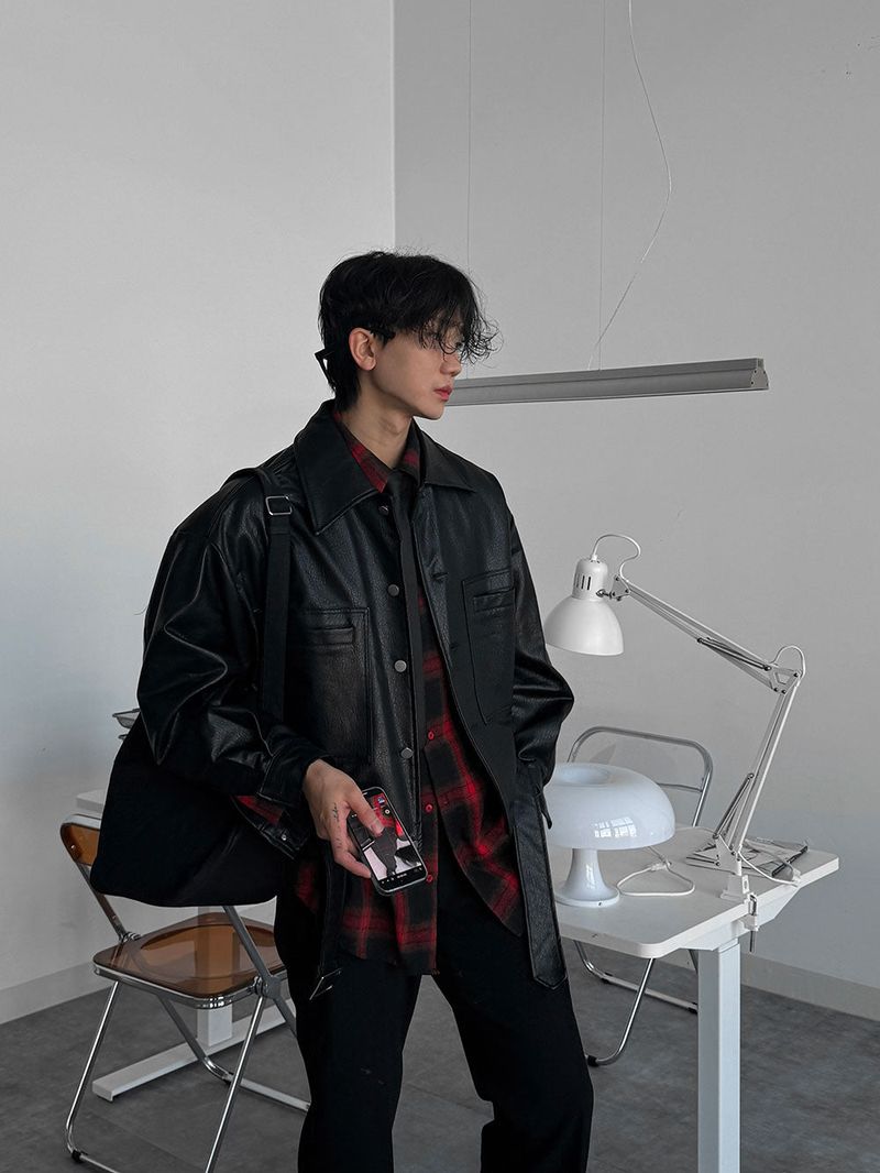 ASCLO Biker Leather Belt Jacket (2color)