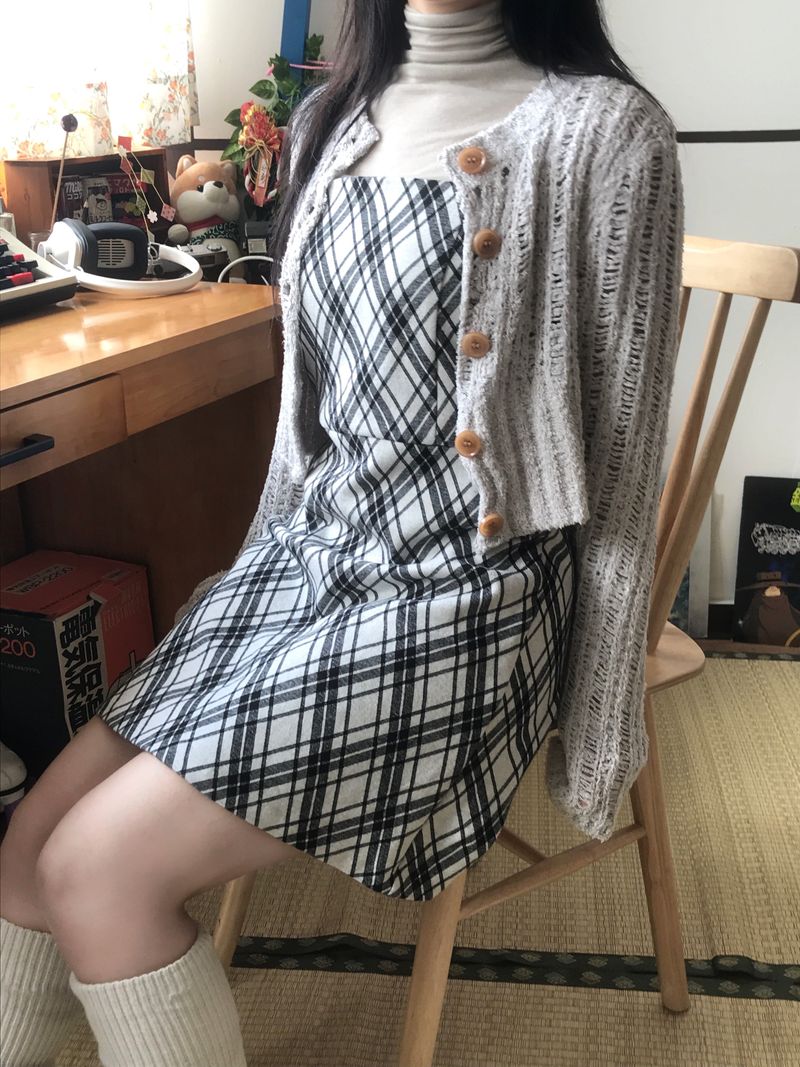 Layered romantic checkered bustier dress
