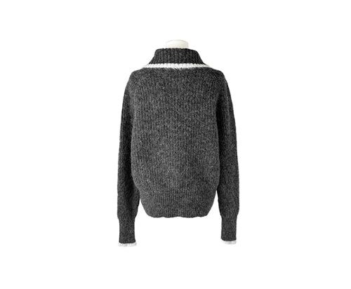 Ruggie Color Matching Collar High Neck Button Knit