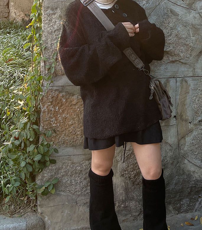Diagonal Button Loose Fit Bookle Knitwear