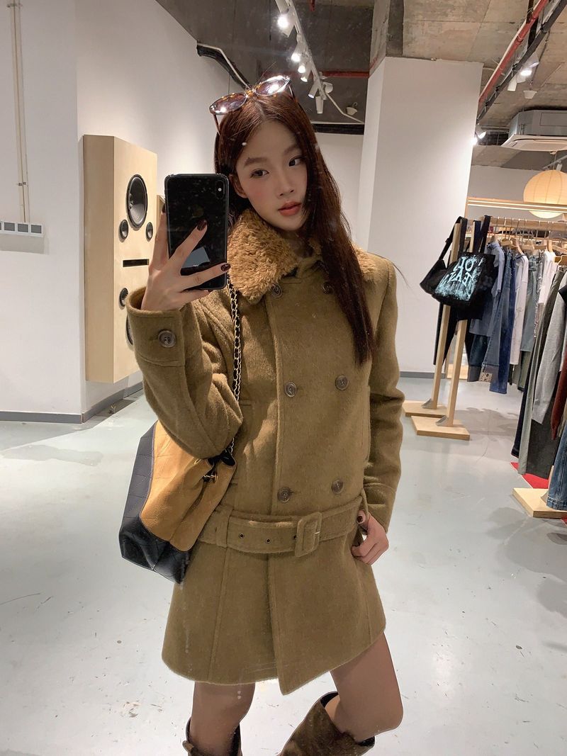 Lux wool belt padded half coat