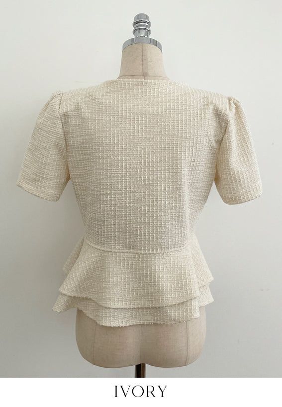 Hene V-neck Bokashi Peplum Jacket Blouse
