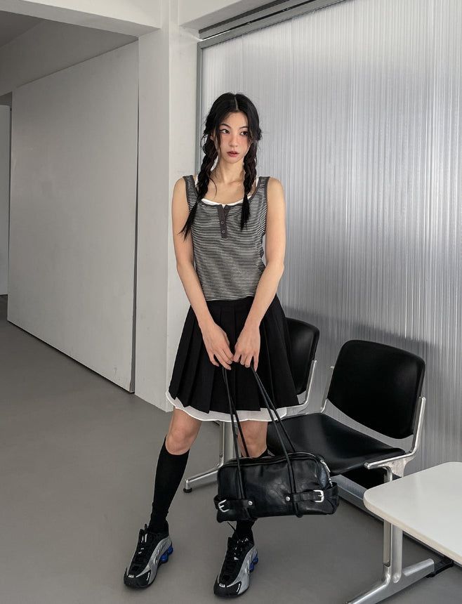 Layered pleated midi skirt