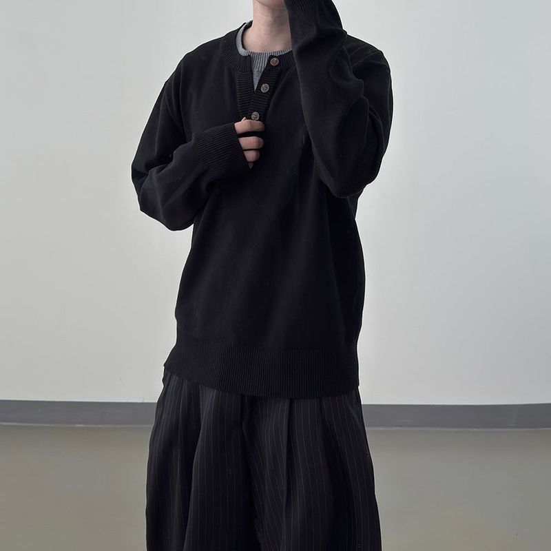 Riven Layered Henley-Neck Knit