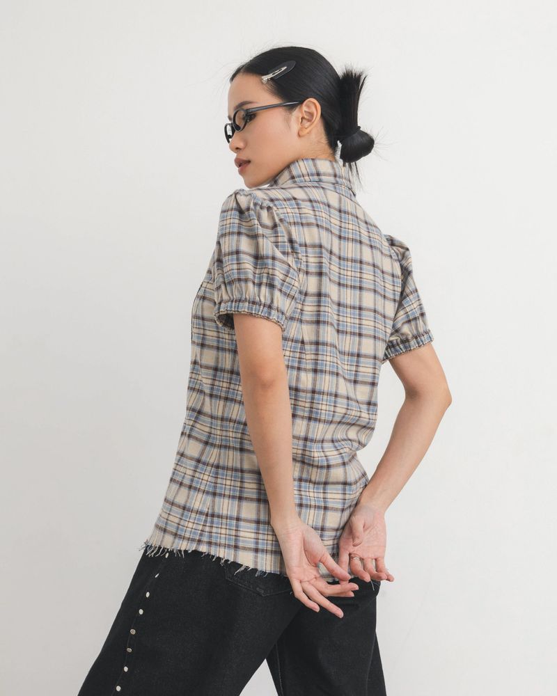Checkered Poppy Sleeve Shirt