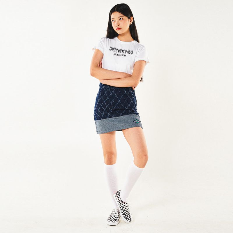 FENCE SWING DENIM MINI SKIRT (BLUE)