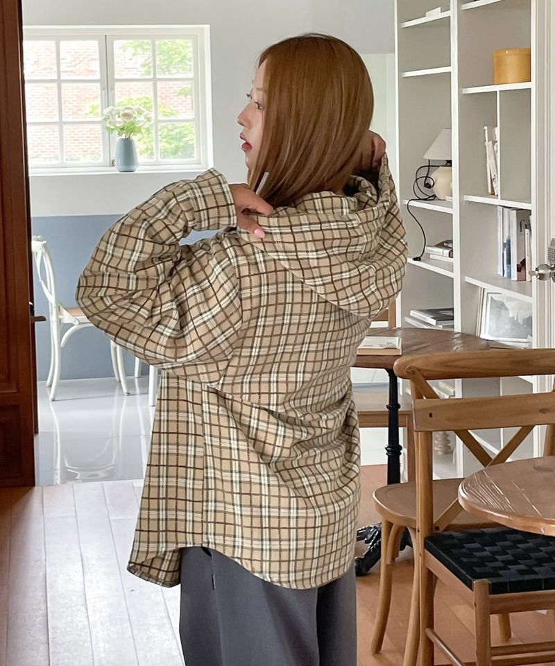 POINT LABEL CHECK HOOD SHIRT