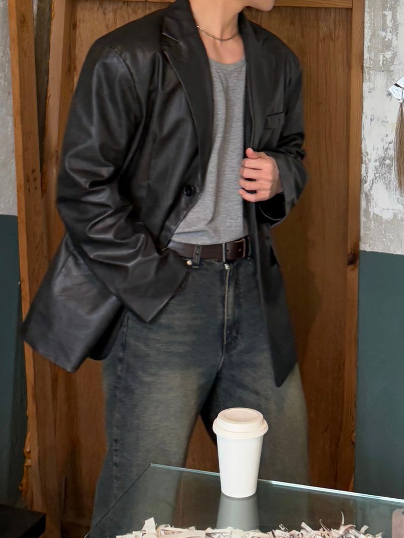 Equal two button leather blazer