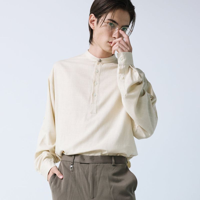 linen concho roll up shirt cream
