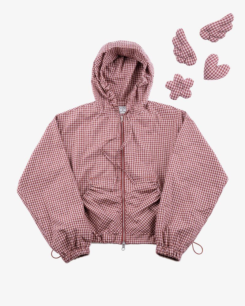 UNSTEADYMARKET（アンステディマーケット）の「Check Brooch Windbreaker Red（Jackets/Outerwear）」