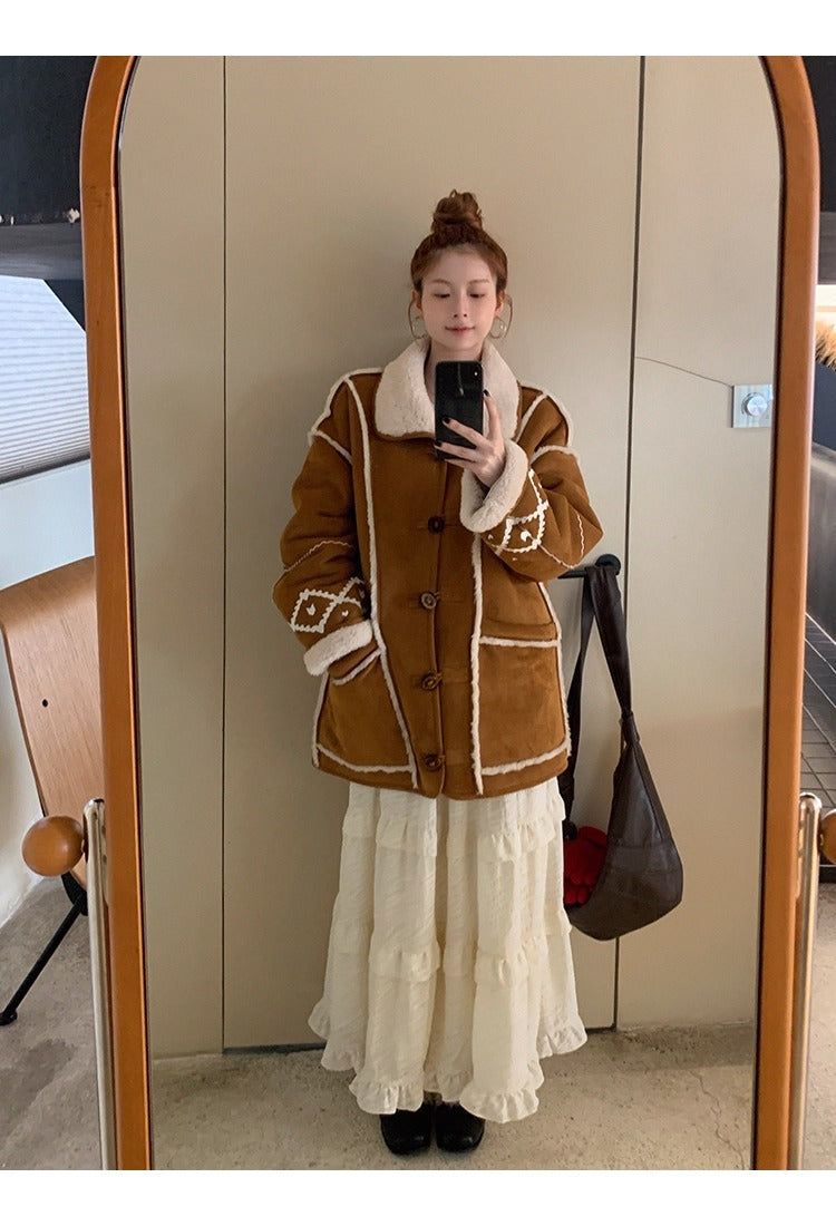 Camel suede oversized fit coat