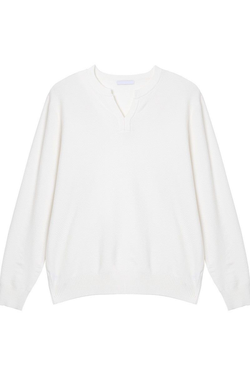 Textured V Neck Knit Sweater