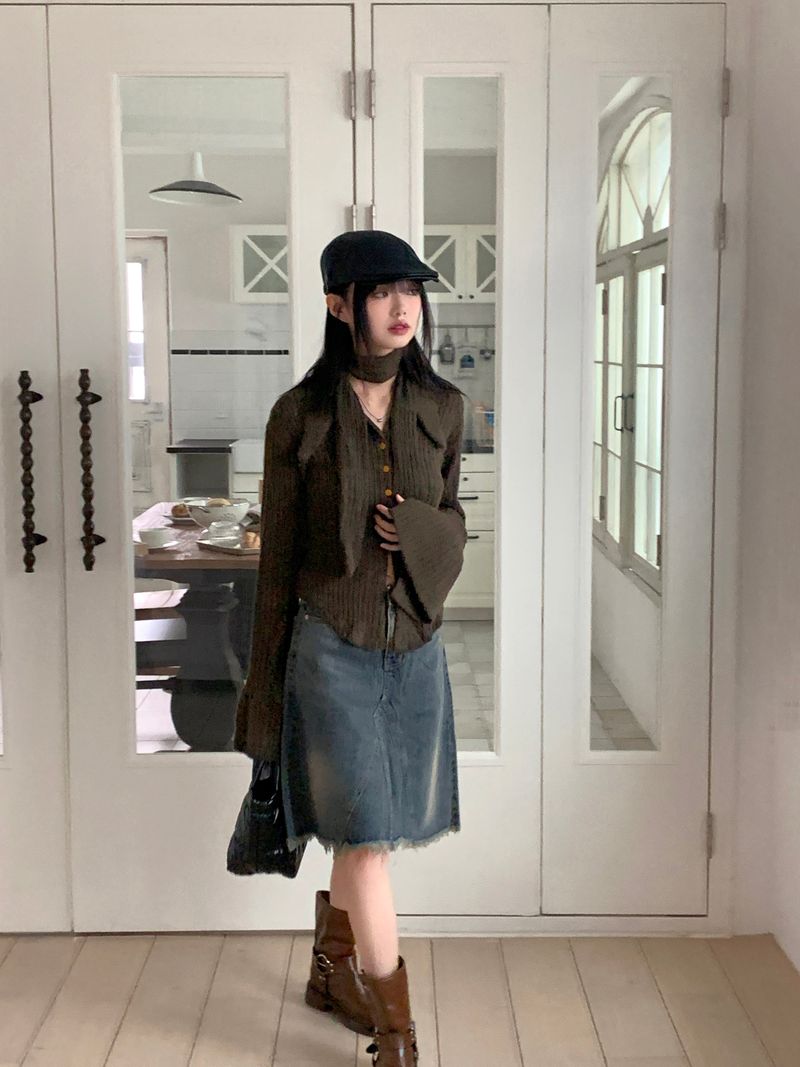 [Mupper set] Kaper Big Collar V-neck Knit Cardigan