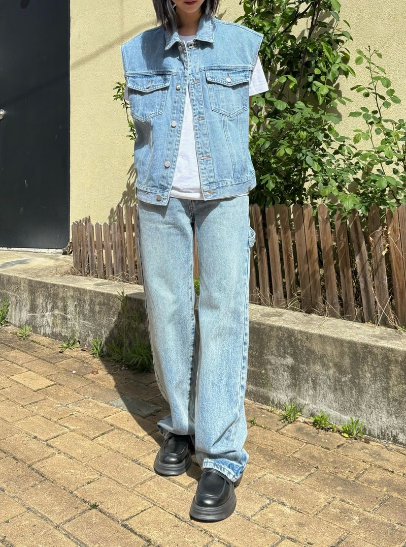 DENIM STRAP WIDE PANTS code 18105