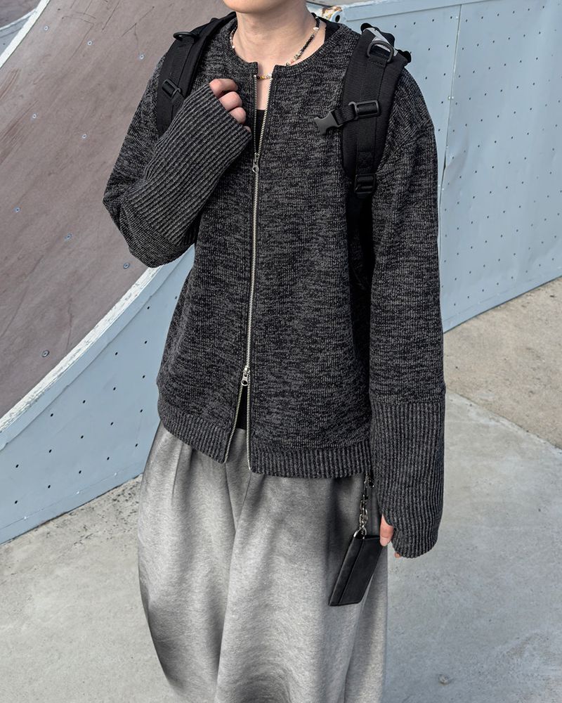 Angle Knit Zip-up with Hand Warmers