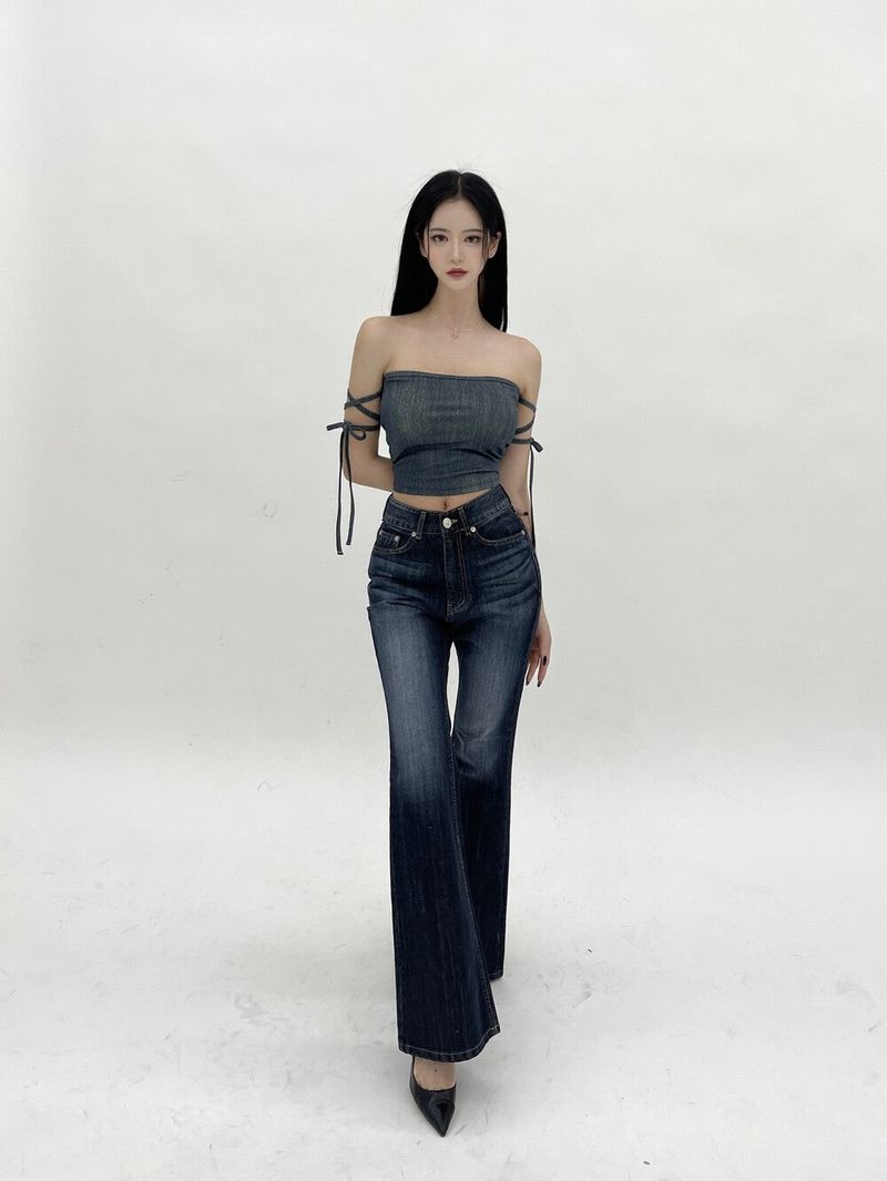 802. Denim free strap top (3color)