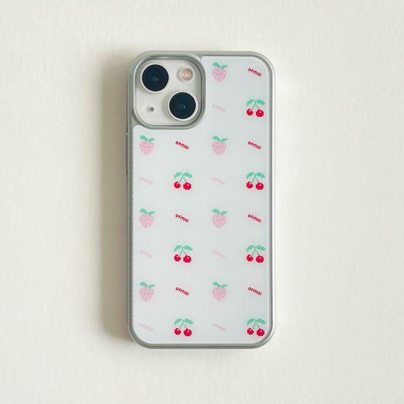 cute berry silver glossy glass phone case