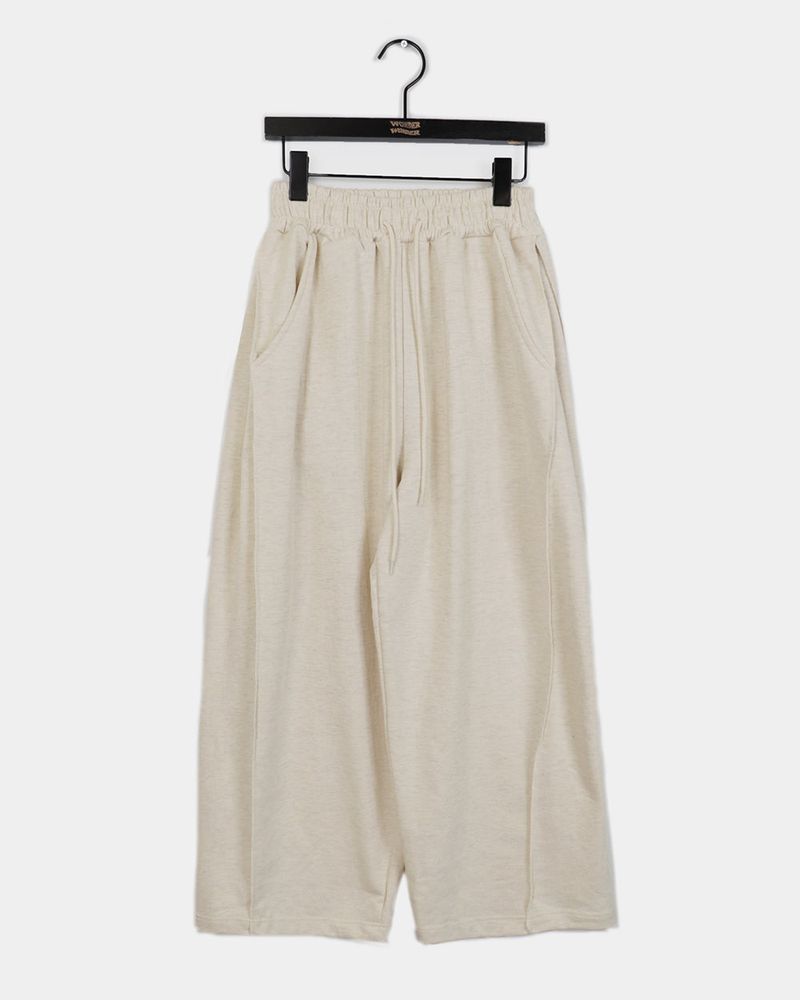 Gazen Back Pocket Patch Point Pintuck Sweat Wide Pants