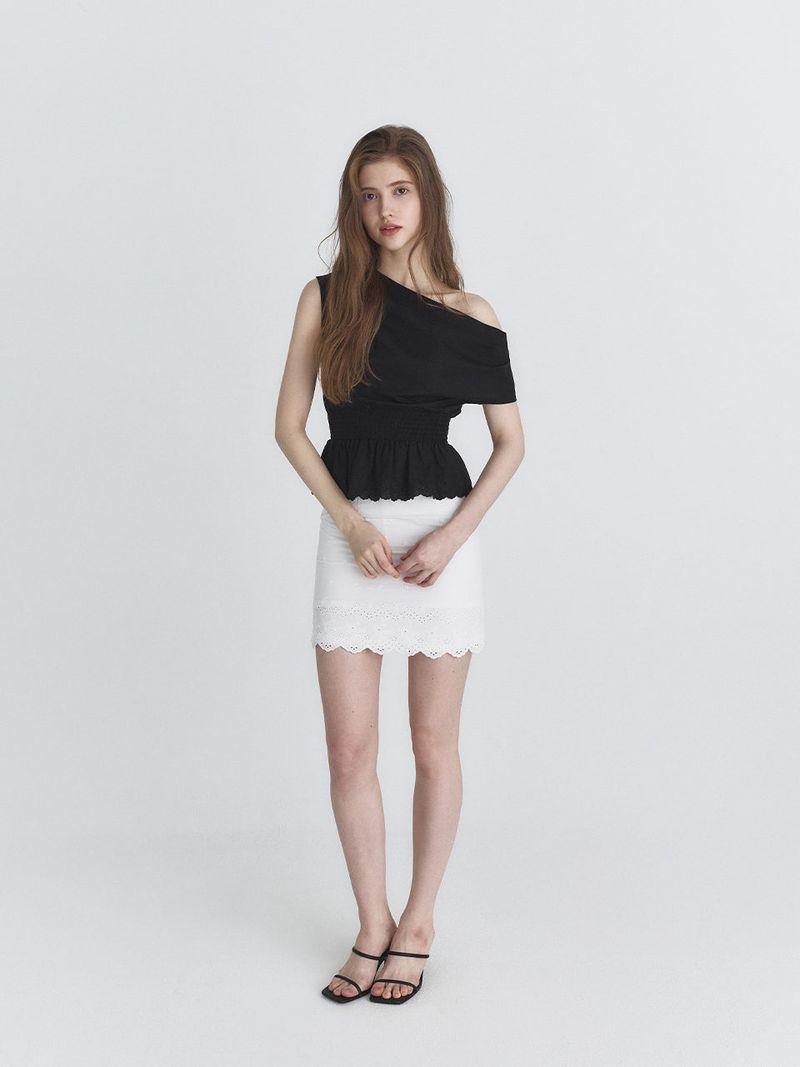 Drape lace blouse (Black)
