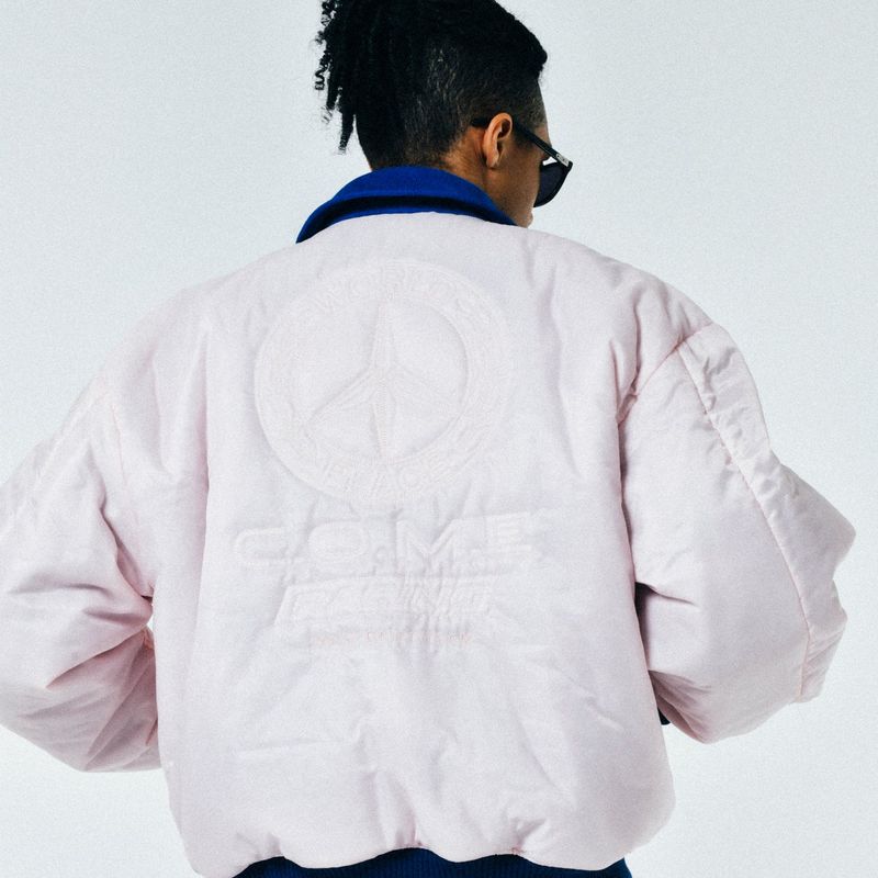 [UNISEX] Reversible "WORLD PEACE" Padded Bomber Jacket (Light Pink)