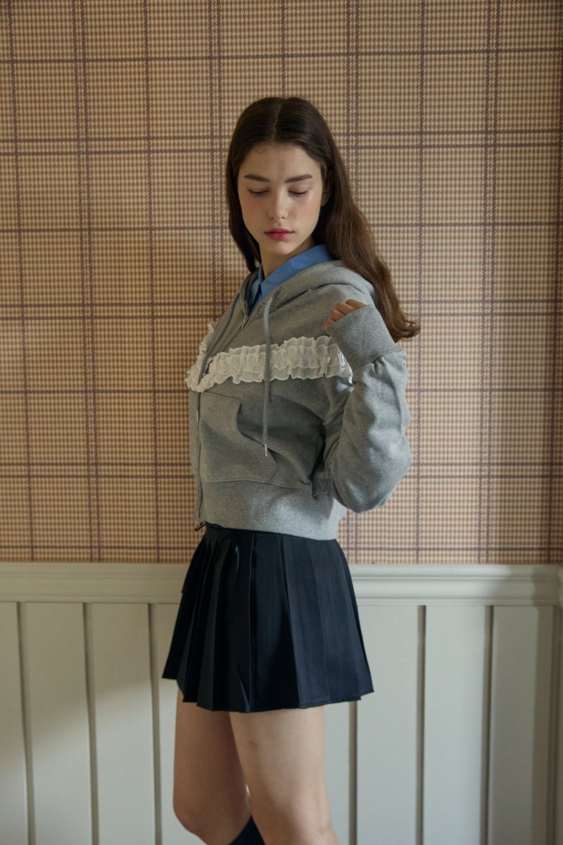 FRILL HOODED ZIP UP (2 COLORS)