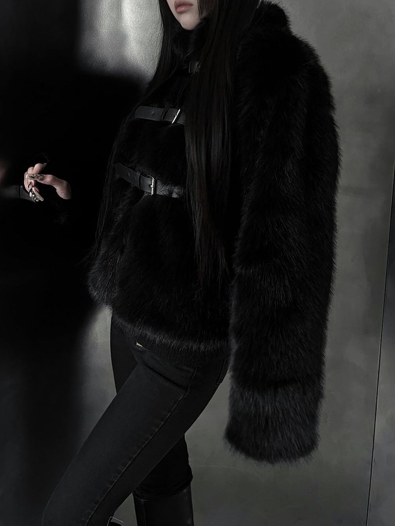 black buckle fur jacket