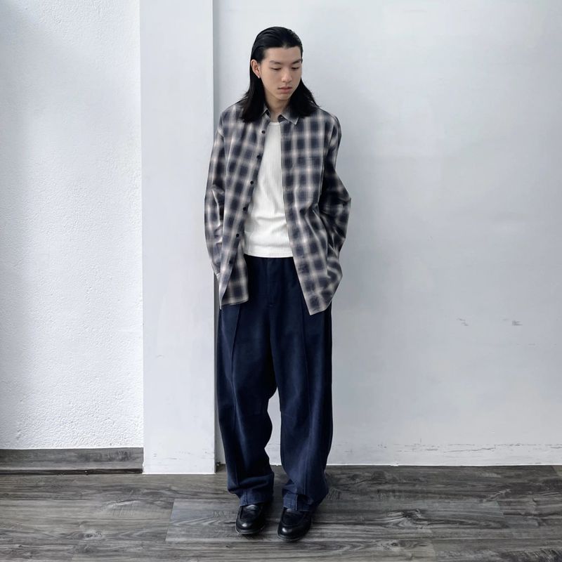 Ombre Plaid Drop-Shoulder Shirt