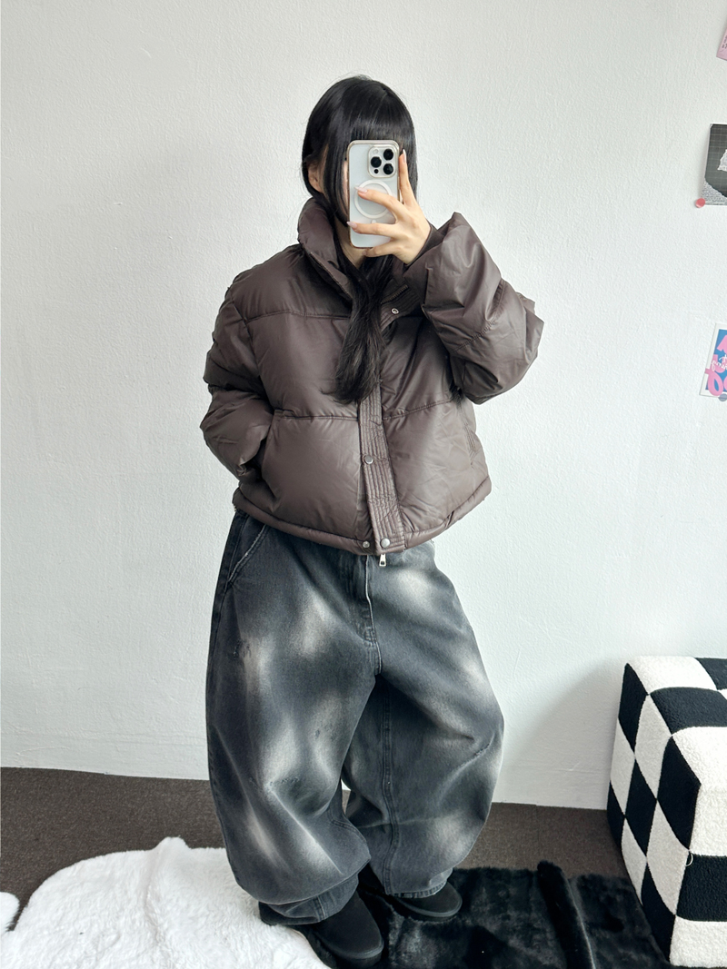 LEATHER MATT SHORT CROPPED PADDING🖤🤎💚3COLOR