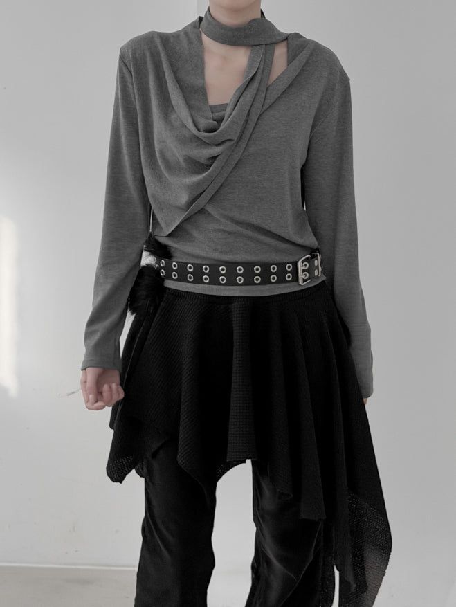 mnem（ムネム）の「Seme Drape Cowl Scarf Tee（Tops）」