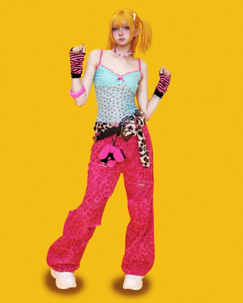 hot pinkie! leopard damage pants