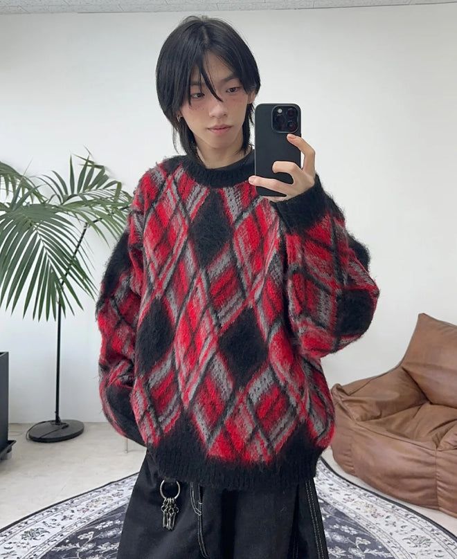 SATIIIZ（サティーズ）の「Laken faded argyle knit（Tops）」