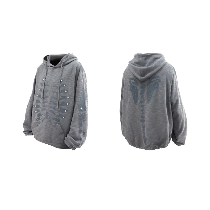 RELABEL('BONE) Skeleton-mapped texture, front and back skeleton print, loose and warm, casual hooded sweater