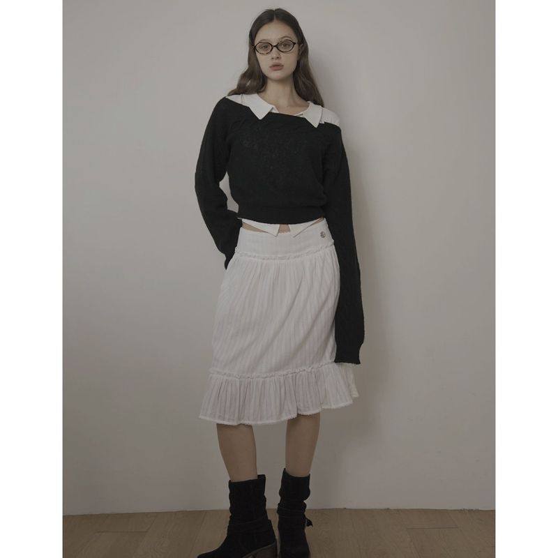 CABLE BOAT NECK KNIT-BLACK
